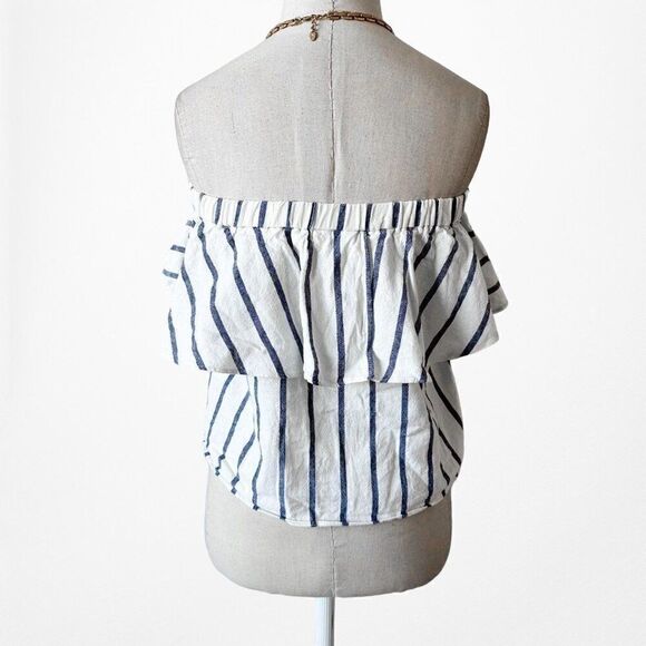 Topshop White Off Shoulder Ruffle Striped Top Size XS - Picture 6 of 7